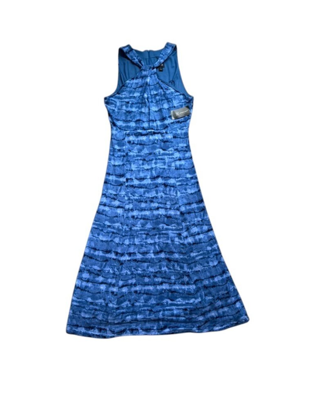 INC International Concepts Blue Abstract Twist Neck Sleeveless Maxi Dress NWT.